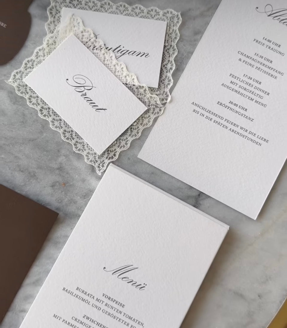 Elegant Lace Name Tags, Table Numbers & Menu Cards – Wedding & Event Stationery Set